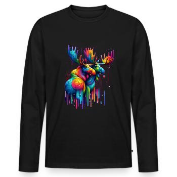 Farbenfroher Waldkönig - Elch in Pracht - Männer Premium Bio Langarmshirt - Schwarz - Vorne - Nico (187cm)