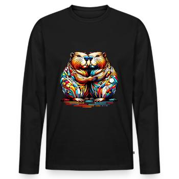 Biberharmonie - Farbspektrum der Natur - Männer Premium Bio Langarmshirt - Schwarz - Vorne - Nico (187cm)