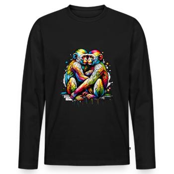Neon Nexus - Embrace Monkeys - Männer Premium Bio Langarmshirt - Schwarz - Vorne - Nico (187cm)