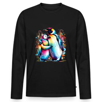 Colorful Embrace - Pride Penguins - Männer Premium Bio Langarmshirt - Schwarz - Vorne - Nico (187cm)
