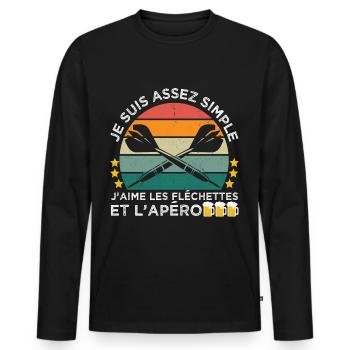 J' aime les fléchettes et l' apéro cadeau vintage - T-shirt manches longues Premium bio Homme - noir - Devant - Nico (187cm)