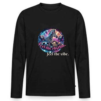 Feel the rhythm - Zebra at the DJ booth - Men's Premium Organic Long Sleeve Shirt - black - Front - Nico (187cm)