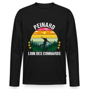 Peinard loin des connards humour randonneur cadeau - T-shirt manches longues Premium bio Homme - noir - Devant - Nico (187cm)