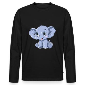 Cute blue elephant with big eyes - Men's Premium Organic Long Sleeve Shirt - black - Front - Nico (187cm)