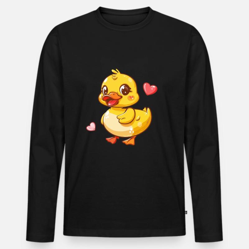 Süßes Entchen Mit Herzchen - Männer Premium Bio Langarmshirt - Schwarz
