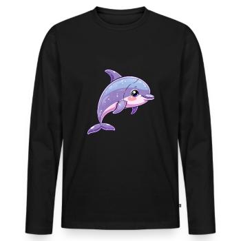 Motif de dauphin souriant ludique - T-shirt manches longues Premium bio Homme - noir - Devant - Nico (187cm)