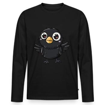 Adorable corbeau kawaii avec de grands yeux - T-shirt manches longues Premium bio Homme - noir - Devant - Nico (187cm)
