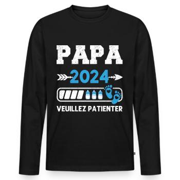 Papa 2024 annonce naissance cadeau pour futur père - T-shirt manches longues Premium bio Homme - noir - Devant - Nico (187cm)