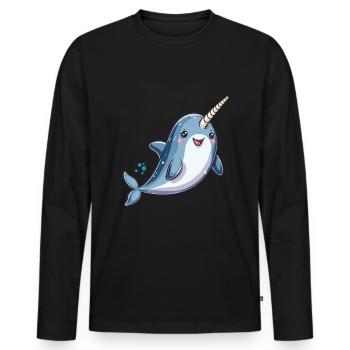 Verspieltes Narwal Motiv Für Meerestierfans - Männer Premium Bio Langarmshirt - Schwarz - Vorne - Nico (187cm)
