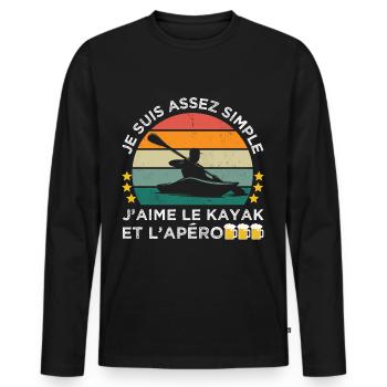 J' aime le kayak et l' apéro humour kayakiste - T-shirt manches longues Premium bio Homme - noir - Devant - Nico (187cm)