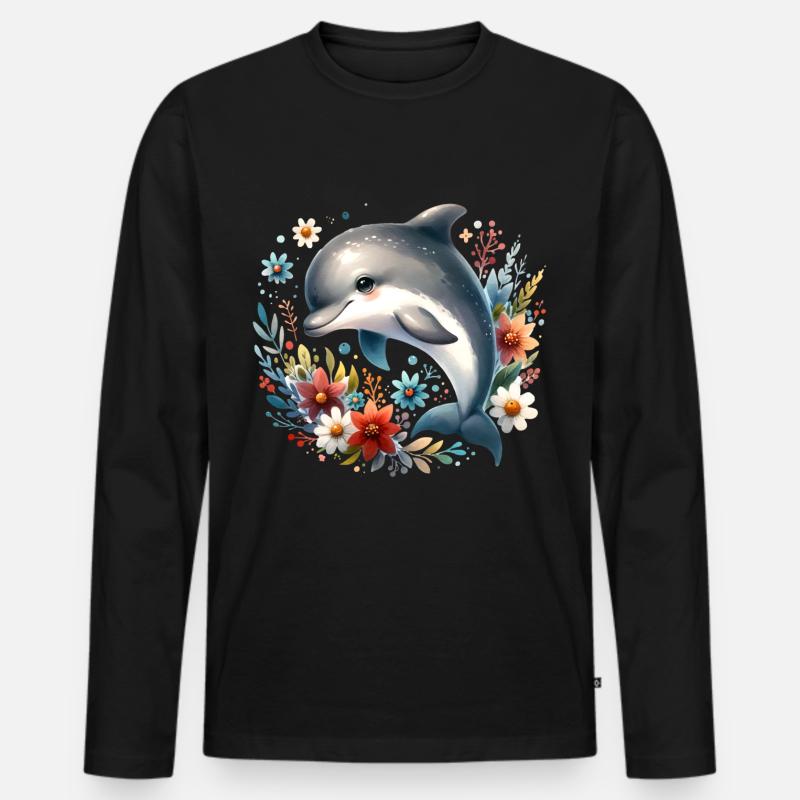 Delfin - Männer Premium Bio Langarmshirt - Schwarz