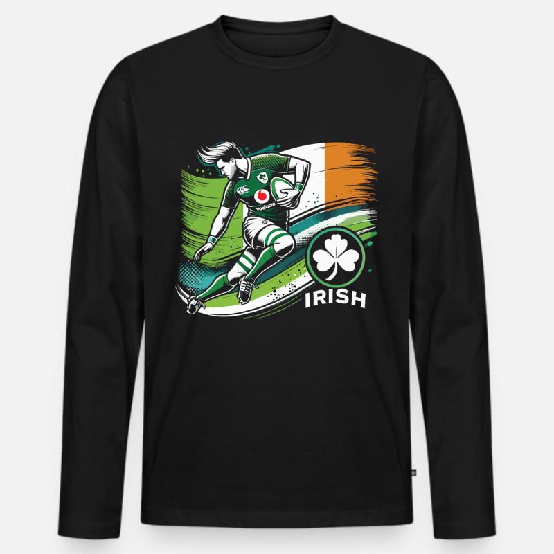 Irland Rugby Shirt - Männer Premium Bio Langarmshirt - Schwarz