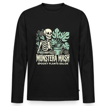 Monstera Mash - gruseliges Pflanzenliebhaber-Design - Männer Premium Bio Langarmshirt - Schwarz - Vorne - Nico (187cm)
