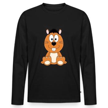 BIBER - OTTER - TIER - TIERE - Männer Premium Bio Langarmshirt - Schwarz - Vorne - Nico (187cm)