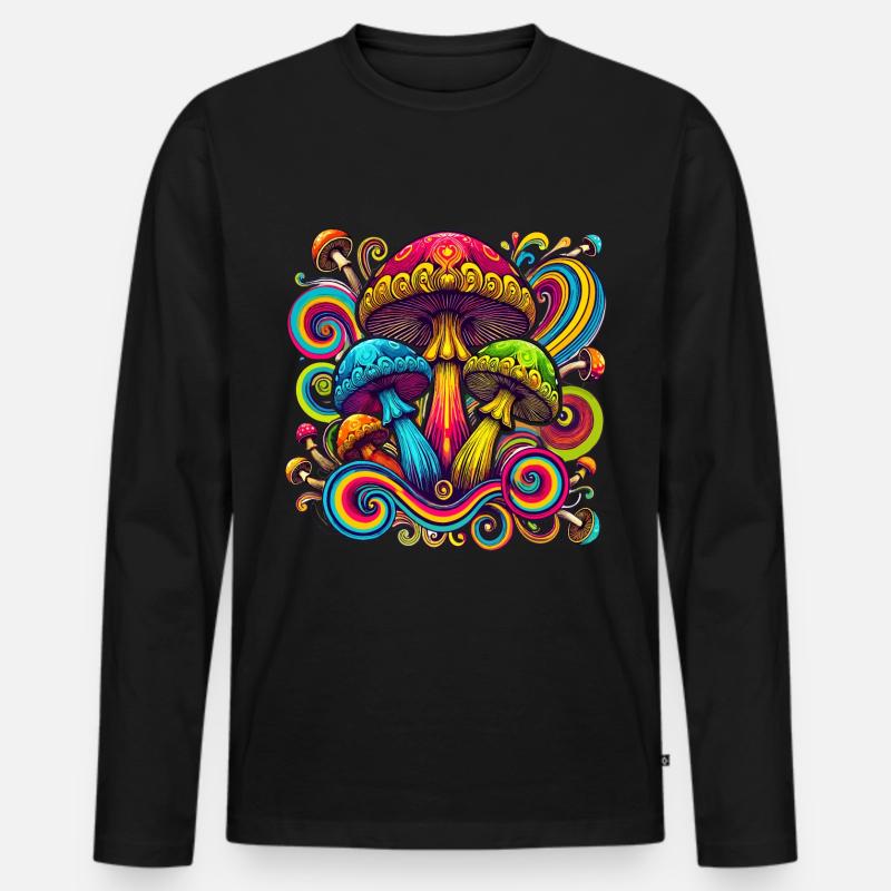Bunte psychedelische Pilze - Männer Premium Bio Langarmshirt - Schwarz