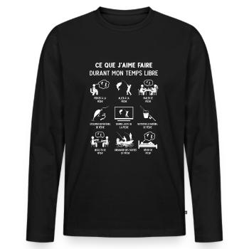 Pêcheur Pêche Humour Mon Temps Libre - T-shirt manches longues Premium bio Homme - noir - Devant - Nico (187cm)