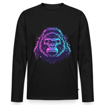 Knallbunter Gorilla - Männer Premium Bio Langarmshirt - Schwarz - Vorne - Nico (187cm)