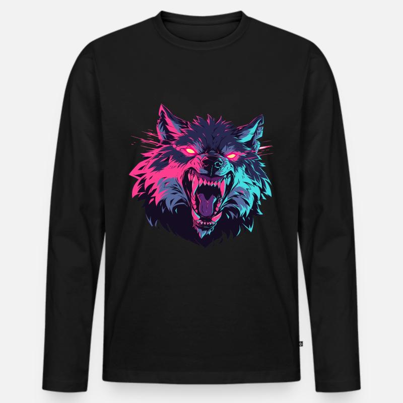 Wütender Wolfskopf im Pop-Art-Stil - Männer Premium Bio Langarmshirt - Schwarz