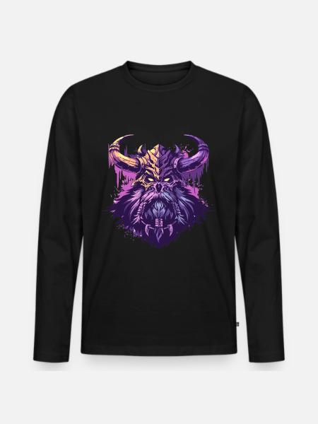 Wikingerkopf in bunter Pop-Art - Männer Premium Bio Langarmshirt - Schwarz