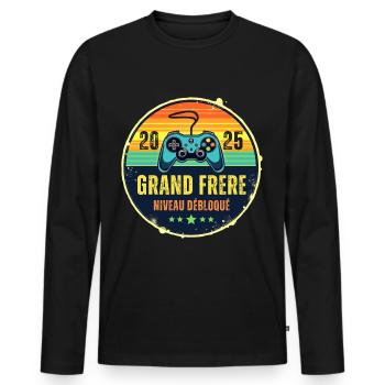Grand Frère 2025 Annonce Naissance Geek Gamer - T-shirt manches longues Premium bio Homme - noir - Devant - Nico (187cm)