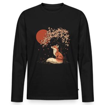 Fox Sakura Tree Church Blossom Japan - Men's Premium Organic Long Sleeve Shirt - black - Front - Nico (187cm)