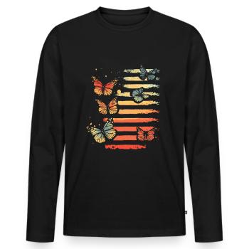 Papillons colorés Rayures de couleur vintage - T-shirt manches longues Premium bio Homme - noir - Devant - Nico (187cm)