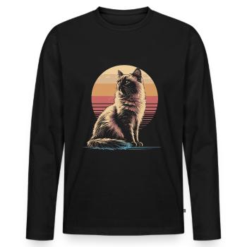 Silhouette de chat birman Vintage Sunset - T-shirt manches longues Premium bio Homme - noir - Devant - Nico (187cm)