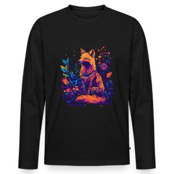 Bunter neonfarbiger Fuchs im Wald - Männer Premium Bio Langarmshirt - Schwarz - Vorne - Nico (187cm)