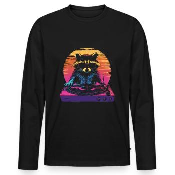 Raccoon with sunglasses at turntable DJ music - Men's Premium Organic Long Sleeve Shirt - black - Front - Nico (187cm)