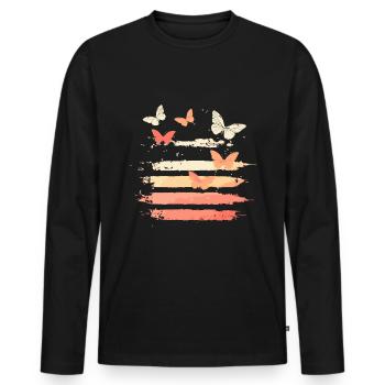 Papillons colorés Rayures de couleur vintage - T-shirt manches longues Premium bio Homme - noir - Devant - Nico (187cm)