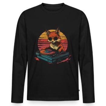 Fuchs mit Sonnenbrille als DJ am Turntable - Männer Premium Bio Langarmshirt - Schwarz - Vorne - Nico (187cm)