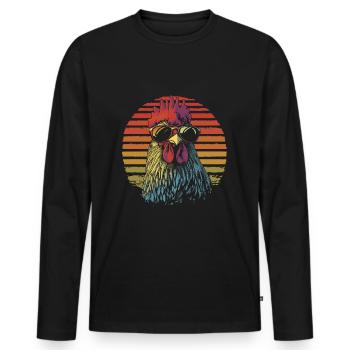 Poulet avec lunettes de soleil vintage - T-shirt manches longues Premium bio Homme - noir - Devant - Nico (187cm)