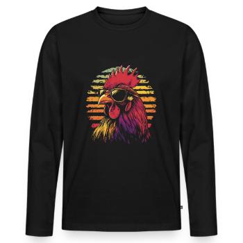 Hahn mit Sonnenbrille vintage - Männer Premium Bio Langarmshirt - Schwarz - Vorne - Nico (187cm)