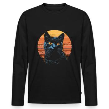 Russisch Blau Katze Vintage - Männer Premium Bio Langarmshirt - Schwarz - Vorne - Nico (187cm)