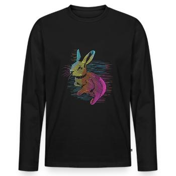 Farbenfroher Hase in retro Streifen - Männer Premium Bio Langarmshirt - Schwarz - Vorne - Nico (187cm)