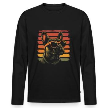 Französische Bulldogge mit Sonnenbrille Vintage - Männer Premium Bio Langarmshirt - Schwarz - Vorne - Nico (187cm)
