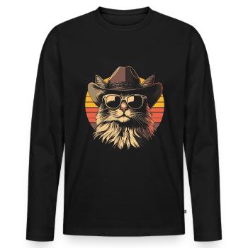 Maine-Coon Katze mit Sonnenbrille - Männer Premium Bio Langarmshirt - Schwarz - Vorne - Nico (187cm)