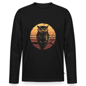 Eule Vintage Sonnenuntergang - Männer Premium Bio Langarmshirt - Schwarz - Vorne - Nico (187cm)