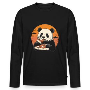 Panda isst Pizza - Männer Premium Bio Langarmshirt - Schwarz - Vorne - Nico (187cm)