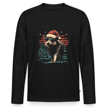 Noël du sanglier - T-shirt manches longues Premium bio Homme - noir - Devant - Nico (187cm)