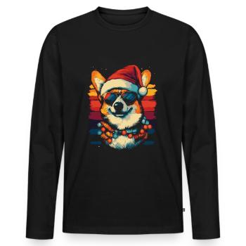 Cool Corgi Fête de Noël - T-shirt manches longues Premium bio Homme - noir - Devant - Nico (187cm)