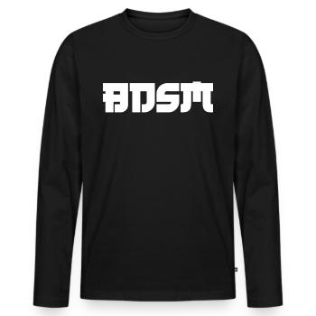 Schrift Design "BDSM" - Männer Premium Bio Langarmshirt - Schwarz - Vorne - Nico (187cm)
