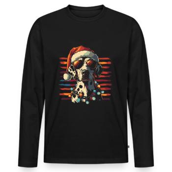 Dalmatien avec chapeau de Père Noël et lunettes de soleil - T-shirt manches longues Premium bio Homme - noir - Devant - Nico (187cm)