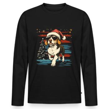 Beagle avec chapeau de Père Noël et lunettes de soleil - T-shirt manches longues Premium bio Homme - noir - Devant - Nico (187cm)