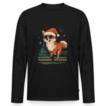 Fuchs mit Weihnachtsmütze und Sonnenbrille - Männer Premium Bio Langarmshirt - Schwarz - Vorne - Nico (187cm)