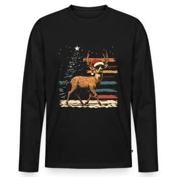 Cerf avec chapeau de Père Noël et lunettes de soleil - T-shirt manches longues Premium bio Homme - noir - Devant - Nico (187cm)