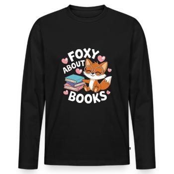 Cute Fox with Books Funny Saying - Men's Premium Organic Long Sleeve Shirt - black - Front - Nico (187cm)