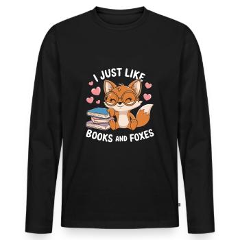 Cute Fox with Books Funny Saying - Men's Premium Organic Long Sleeve Shirt - black - Front - Nico (187cm)