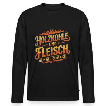 Charcoal and Meat Grill BBQ - Men's Premium Organic Long Sleeve Shirt - black - Front - Nico (187cm)