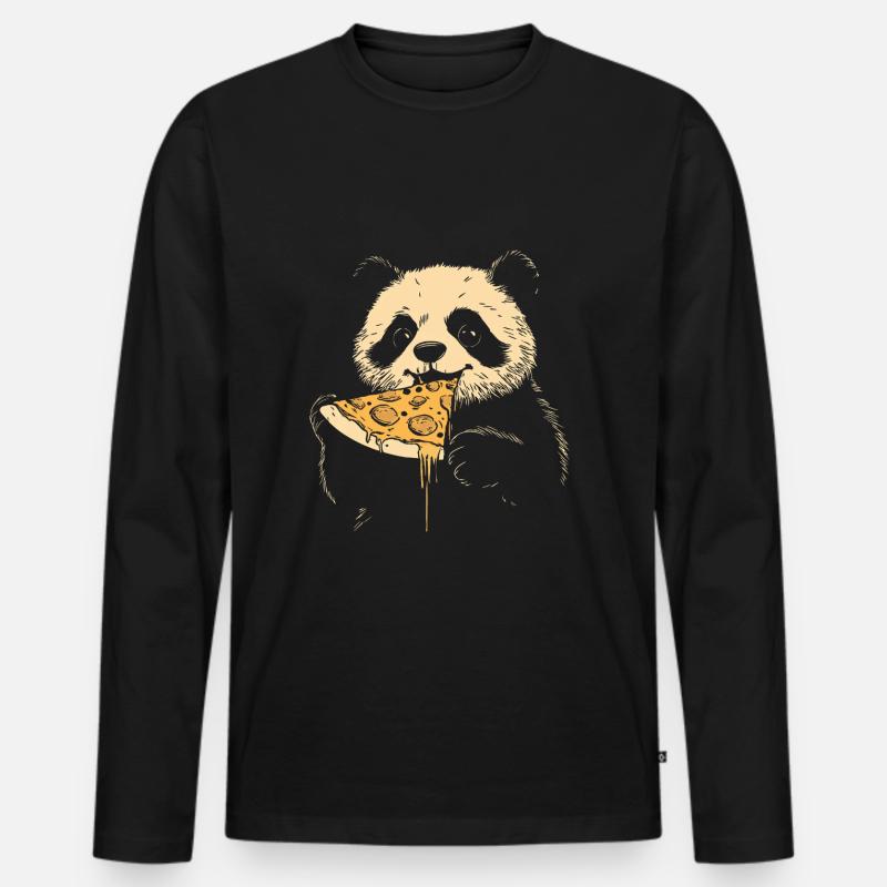 Panda eats pizza - Men's Premium Organic Long Sleeve Shirt - black